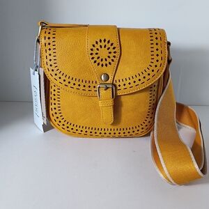 Calin Collection Amber/Mustard Yellow Vegan Leather  Crossbody Bag